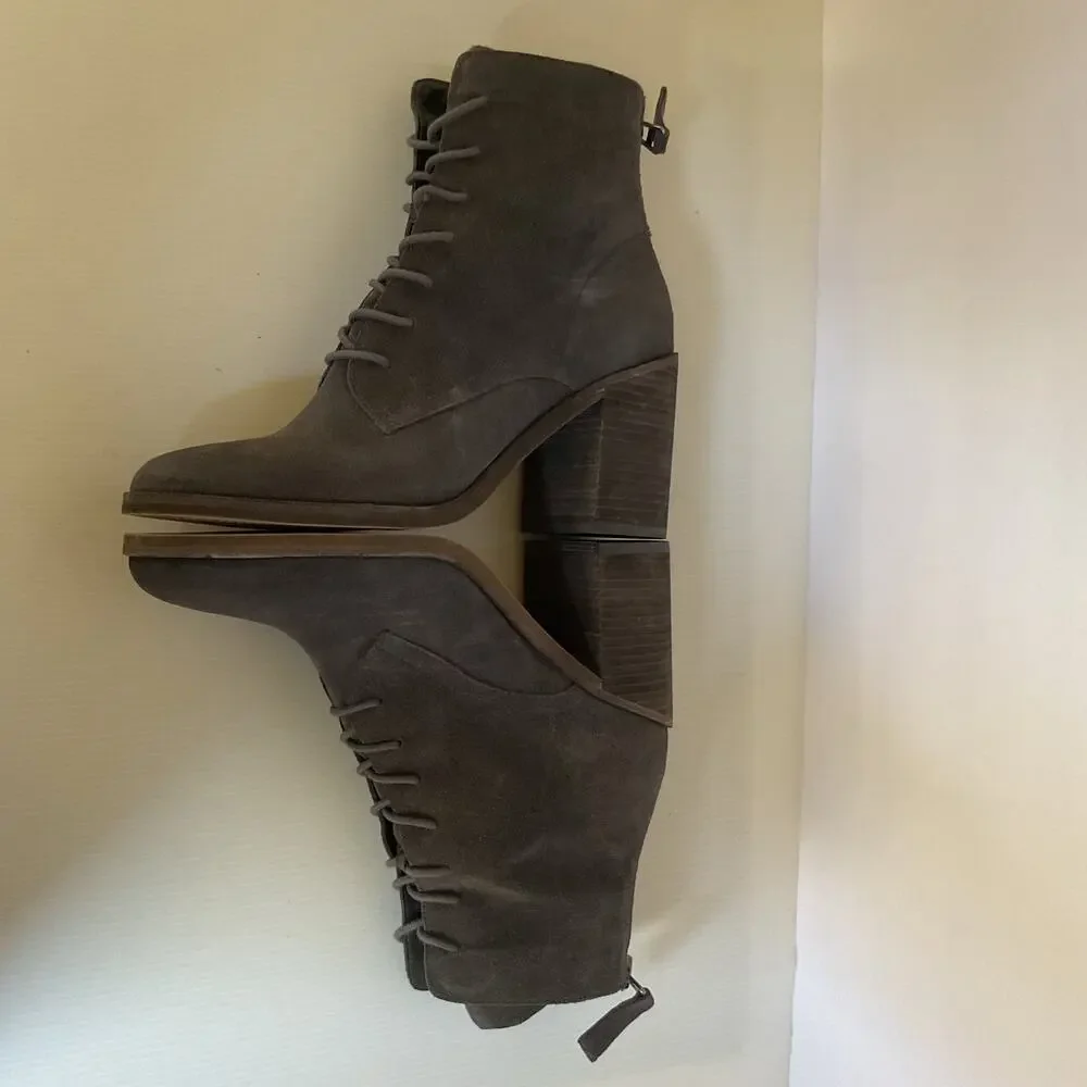 Dolce Vita Suede Lace-Up Booties  Women’s 10M Block Heel Gray Ankle Boots New